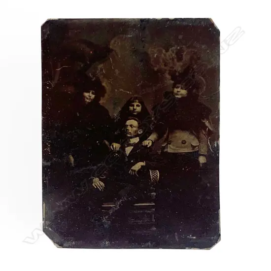Tintype -seated man with three standing women,